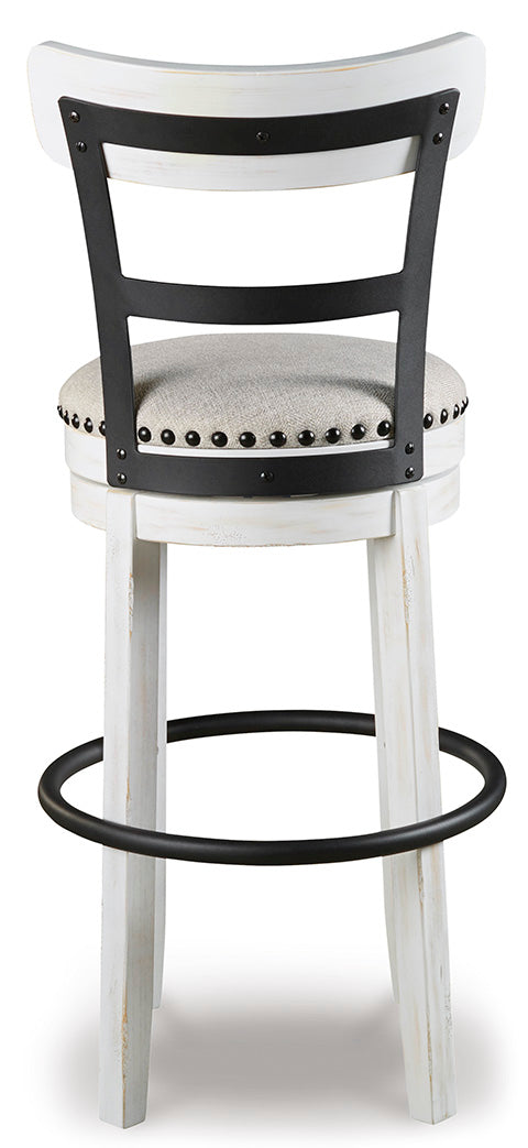 Valebeck Upholstered Bar Height Swivel Stool- White