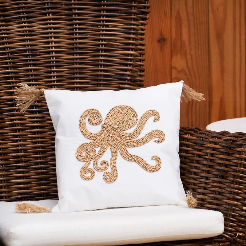 Wood Beaded Pillow- Octopus