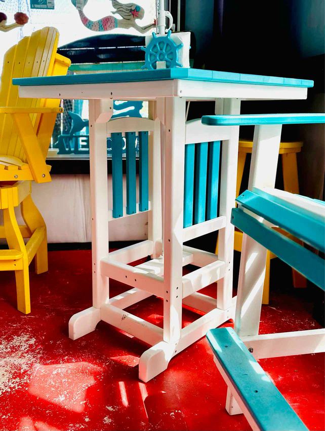 33" Square Bar Height Table- Aruba Blue & White
