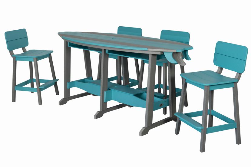 8' Surfboard Bar Height Table- Driftwood & Aruba Blue