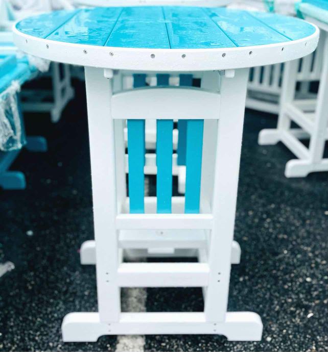 33" Round Bar Height Table- Aruba Blue & White