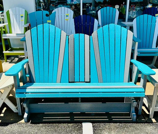5' Adirondack Settee Glider- Aruba Blue & Driftwood