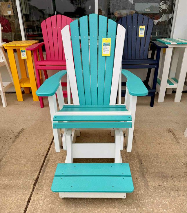 Counter Height Adirondack 2' Glider- Aruba Blue & White