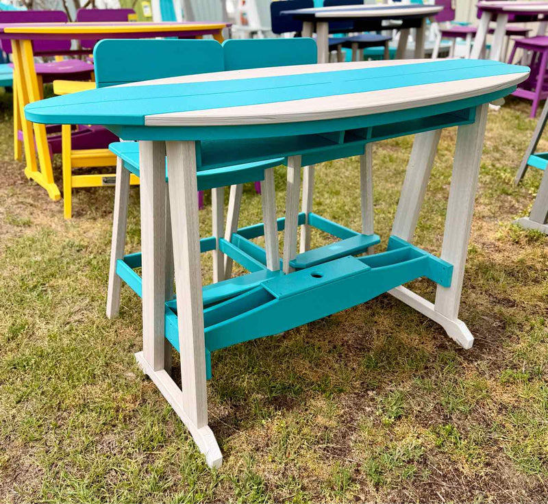 6' Surfboard Bar Height Table- Seashell & Aruba Blue