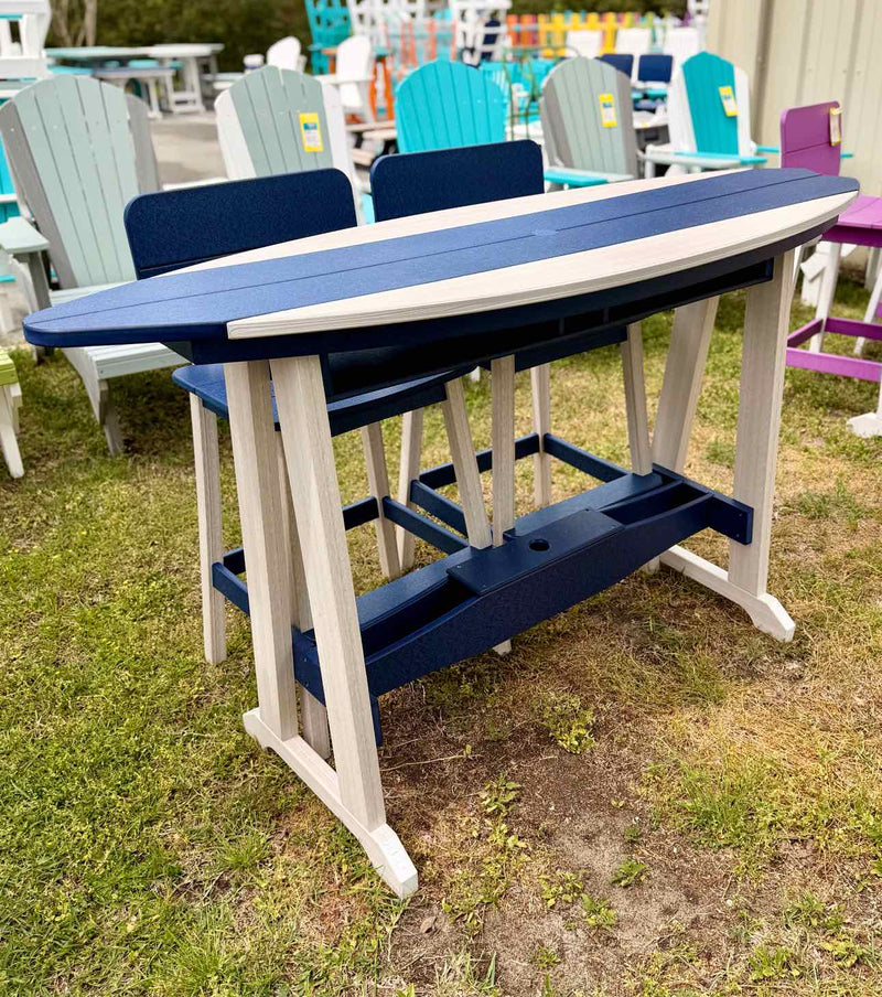6' Surfboard Bar Height Table- Seashell & Patriot Blue