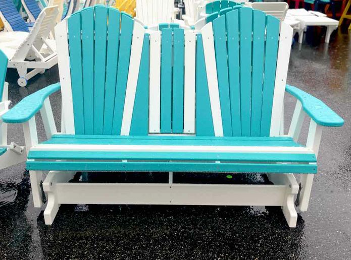 5' Adirondack Settee Glider- Aruba Blue & White