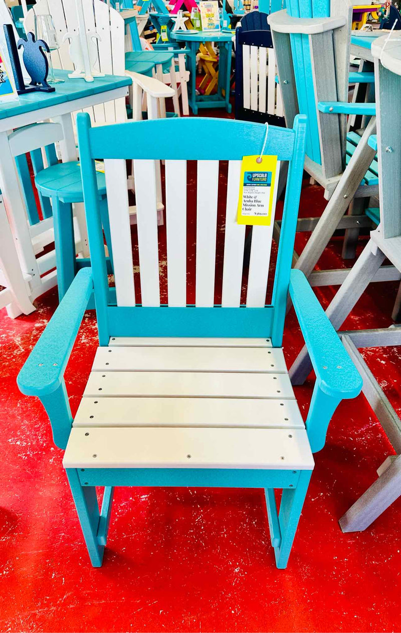 20" Dining Arm Chair- White & Aruba Blue