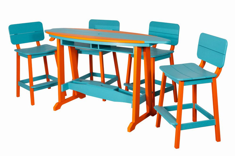 6&#39; Surfboard Bar Height Table- Orange &amp; Aruba Blue