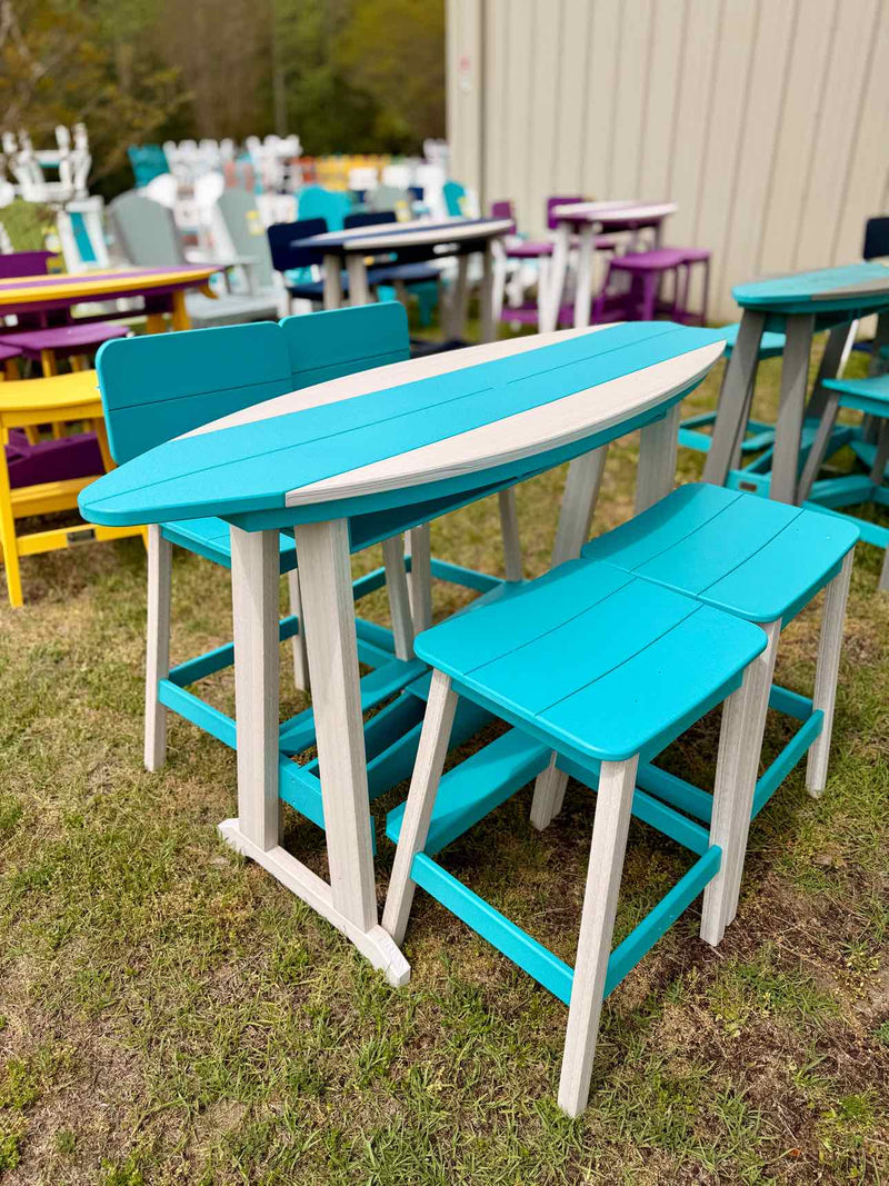 6' Surfboard Bar Height Table- Seashell & Aruba Blue