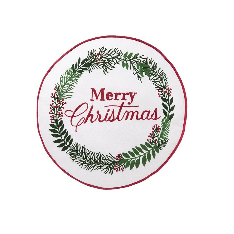 Merry Christmas Berry Wreath Round Pillow