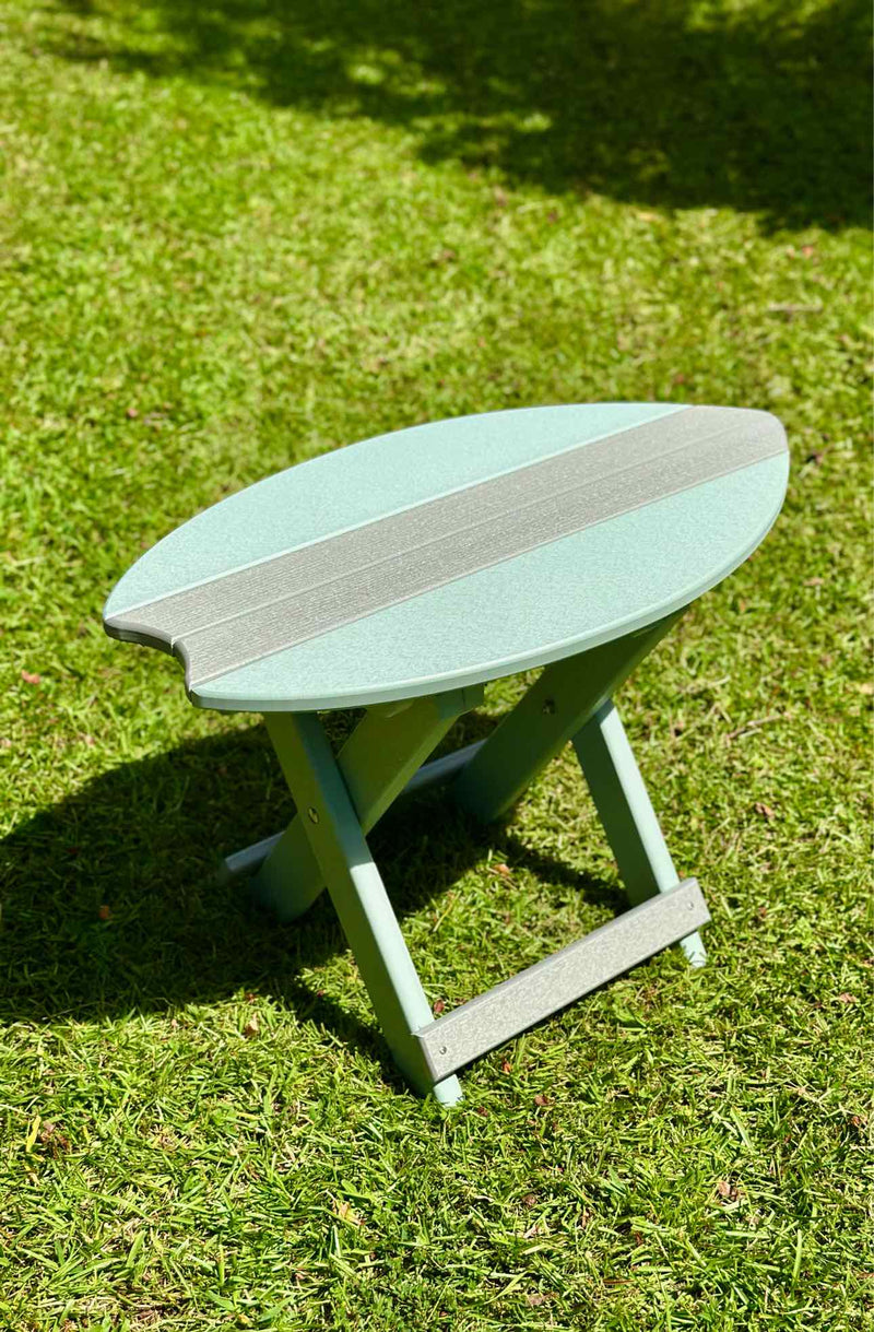 Folding Surfboard End Table- Driftwood & Mint