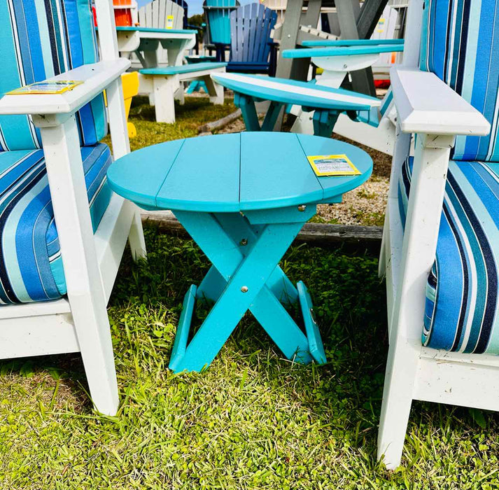 Folding Round End Table- Aruba Blue