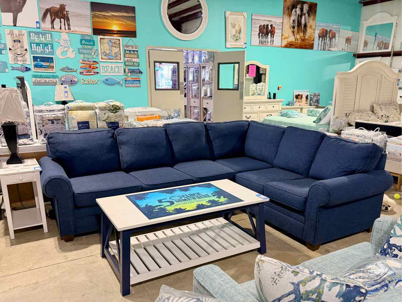 Andrew Rolled Arm Performance Fabric 2-Piece Sectional- Max Indigo