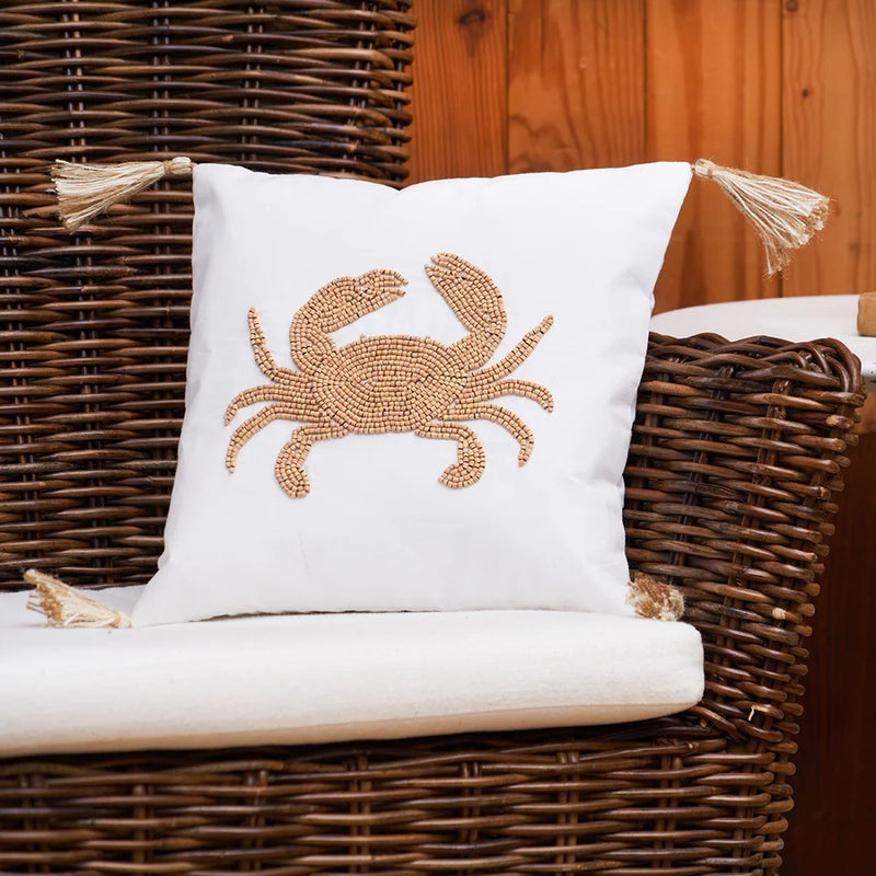 Wood Beaded Pillow- Crab