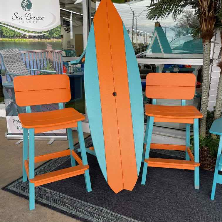 6&#39; Surfboard Bar Height Table- Orange &amp; Aruba Blue