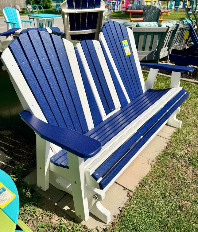 5' Adirondack Settee Glider- Patriot Blue & White