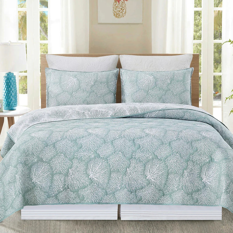 Seafoam Coral Coverlet Set- King