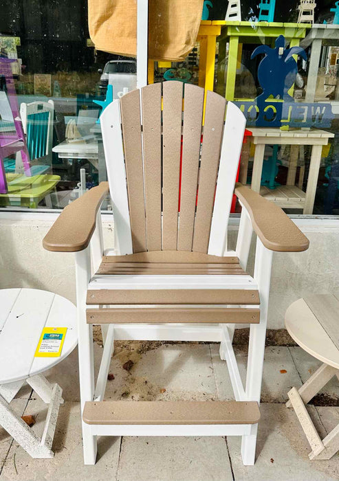 Bar Height Adirondack Chair- Weathered Wood & White