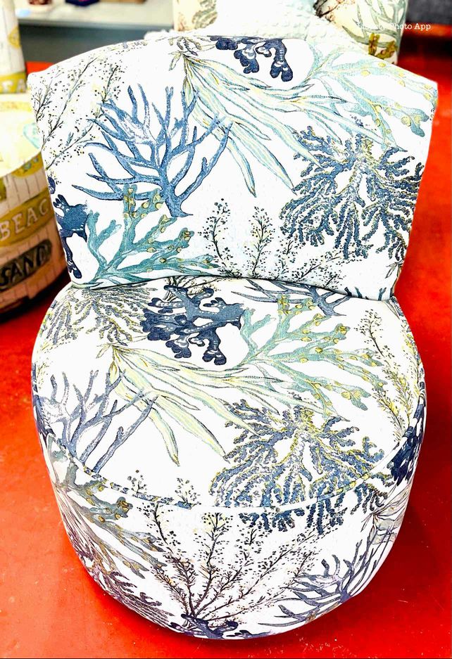 Armless Barrel Chair- Reef Blue