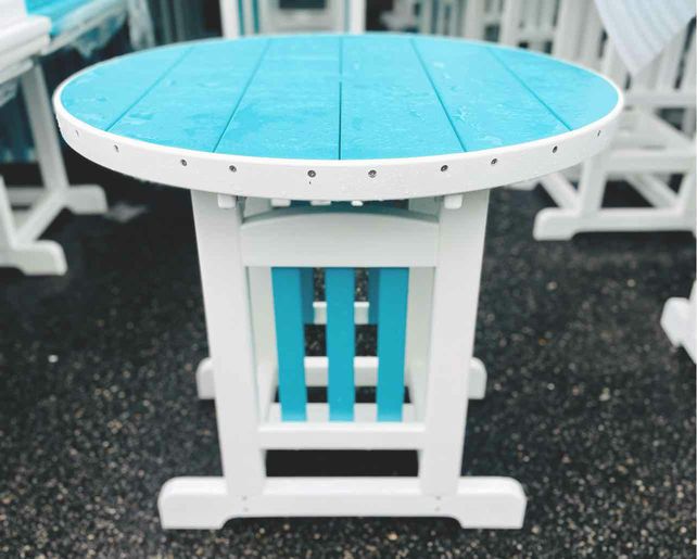 33" Round Dining Height Table- Aruba Blue & White