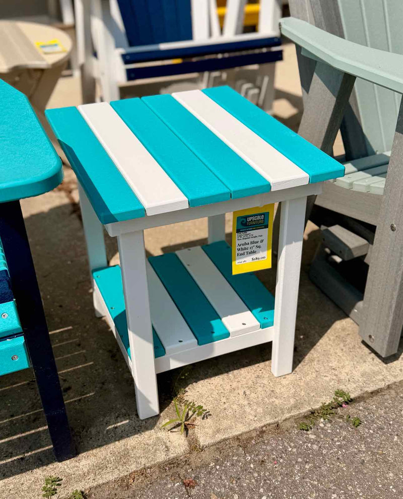 17" Sq. End Table- Aruba Blue & White