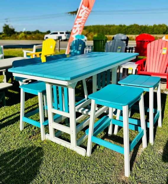 33" x 72" Bar Height Dining Table- Aruba Blue & White