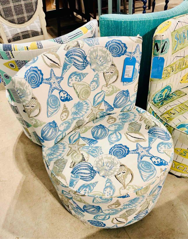 Armless Barrel Chair- Ocean Blue