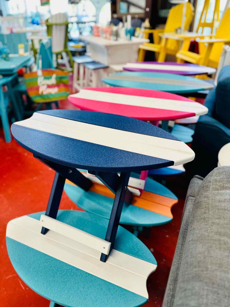 Folding Surfboard End Table- White & Patriot Blue