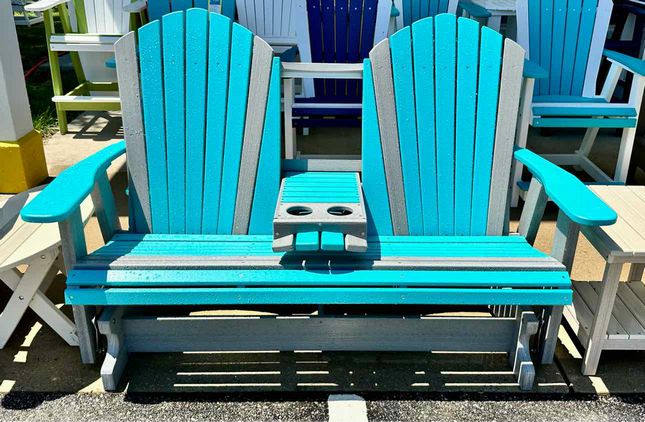 5' Adirondack Settee Glider- Aruba Blue & Driftwood