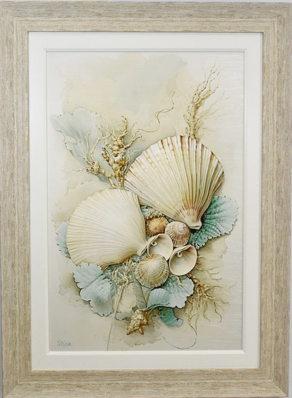 16" x 34" Framed Wall Art- Seashell Symphony I