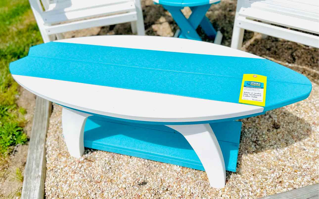 Surfboard Coffee Table- White & Aruba Blue