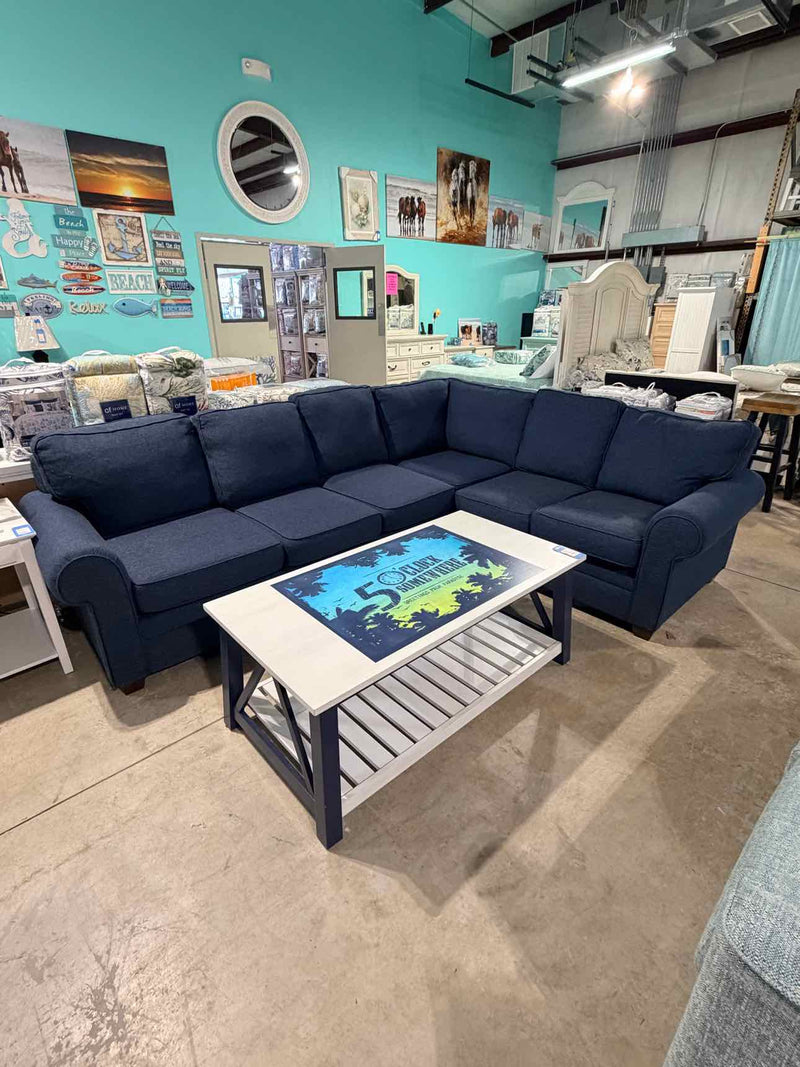 Andrew Rolled Arm Performance Fabric 2-Piece Sectional- Max Indigo