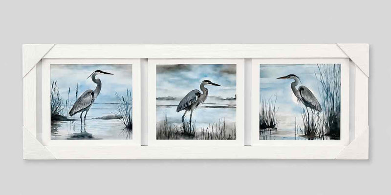 18" x 50" Framed Triptych Wall Art- Herons