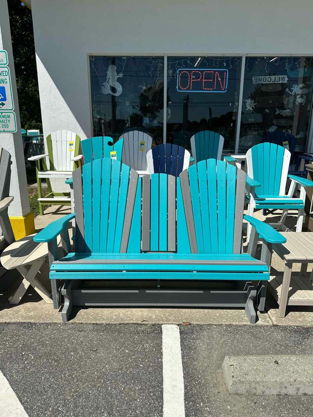 5' Adirondack Settee Glider- Aruba Blue & Driftwood
