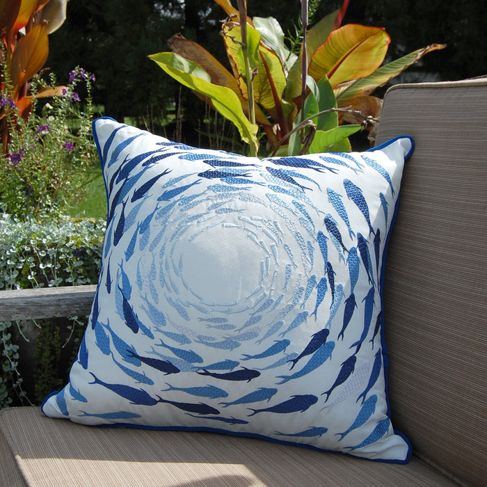 Indoor/Outdoor Pillow- Azure Fish School