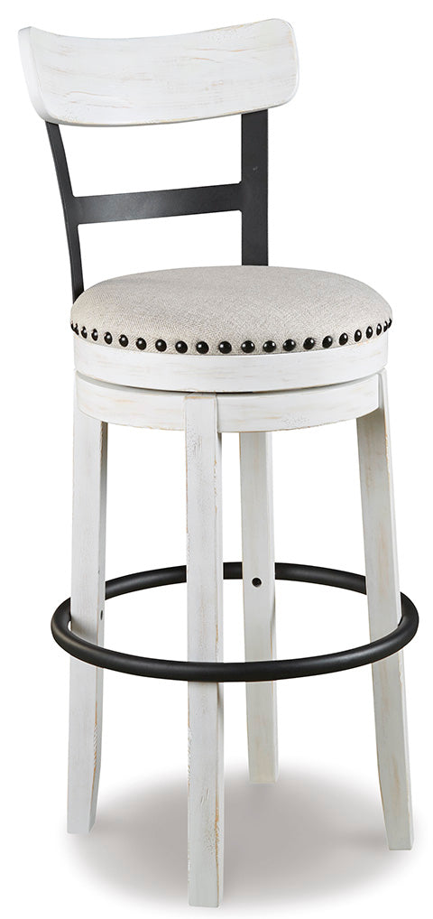 Valebeck Upholstered Bar Height Swivel Stool- White