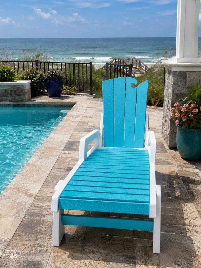 Ocean Wave Adirondack Chaise Lounge- White & Aruba Blue