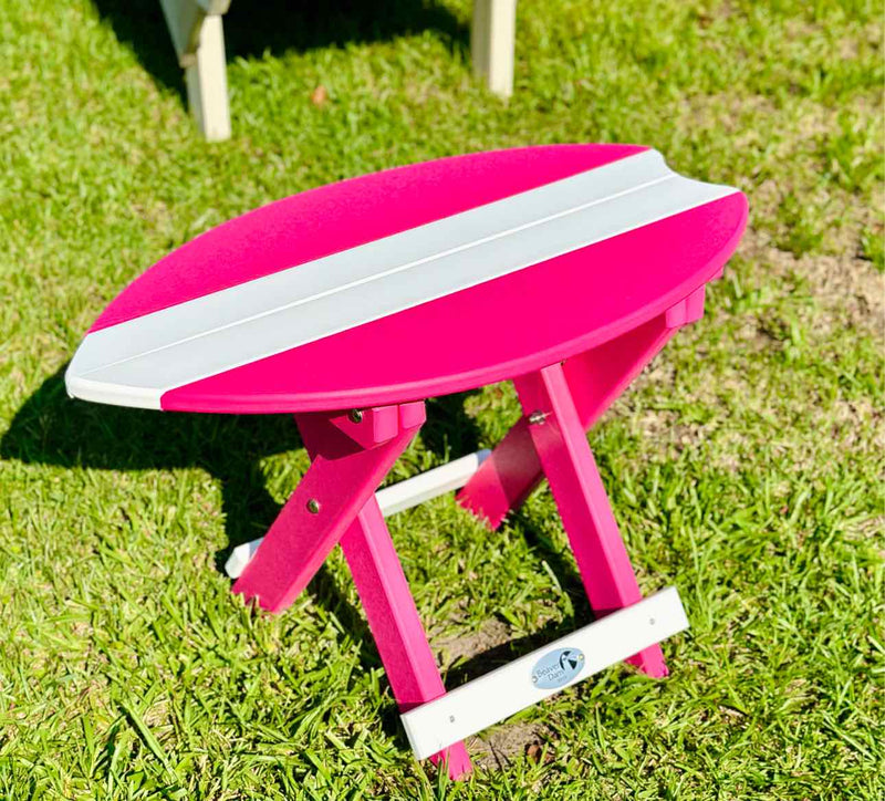 Folding Surfboard End Table- White & Pink
