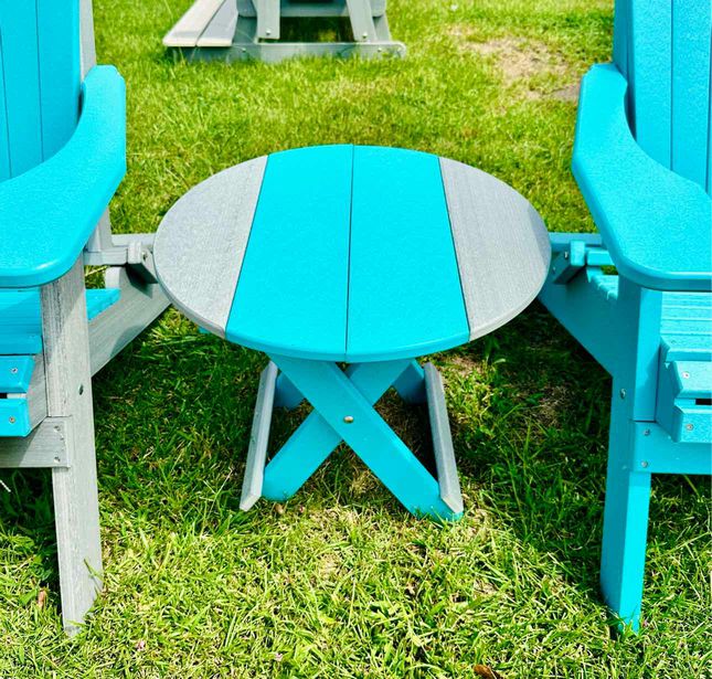 Folding Round End Table- Aruba Blue & Driftwood