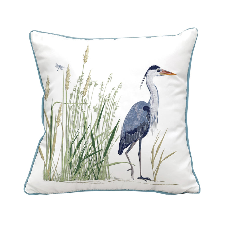 Indoor/Outdoor Pillow- Blue Heron & Saltmarsh Right Side
