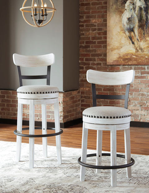 Valebeck Upholstered Bar Height Swivel Stool- White