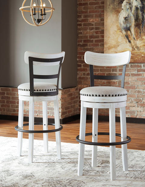 Valebeck Upholstered Bar Height Swivel Stool- White
