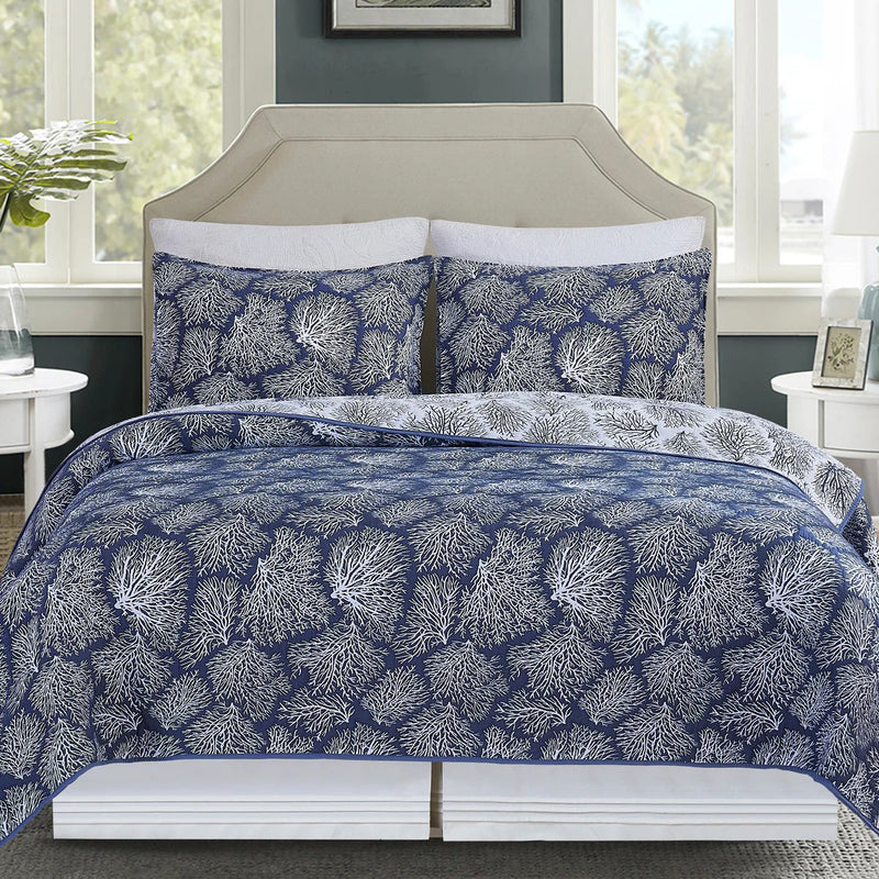 Blue Coral Coverlet Set- King