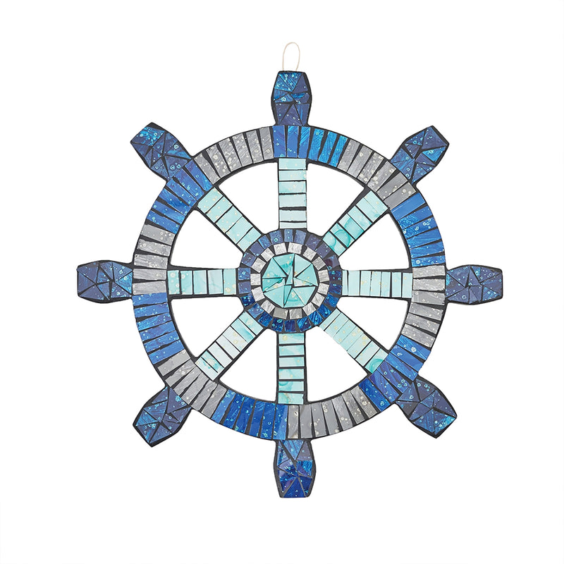 Wood Mosaic Ships Wheel