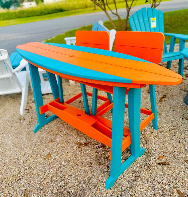 6&#39; Surfboard Bar Height Table- Orange &amp; Aruba Blue