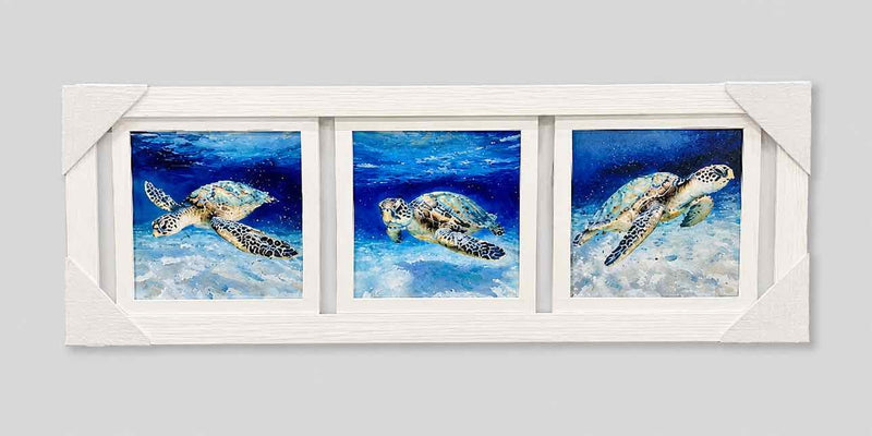 18" x 50" Framed Triptych Wall Art- Sea Turtles