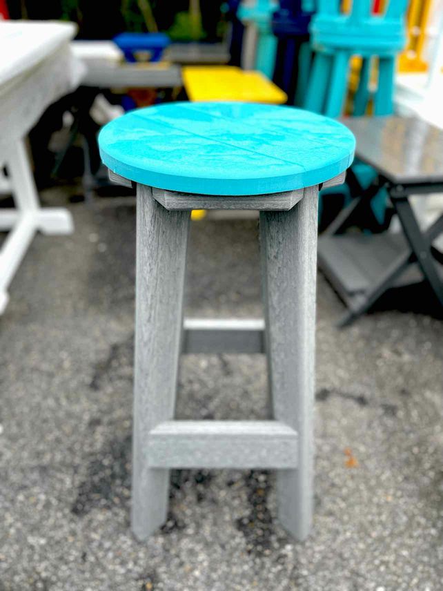 14" Round Bar Stool- Aruba Blue & Driftwood Gray