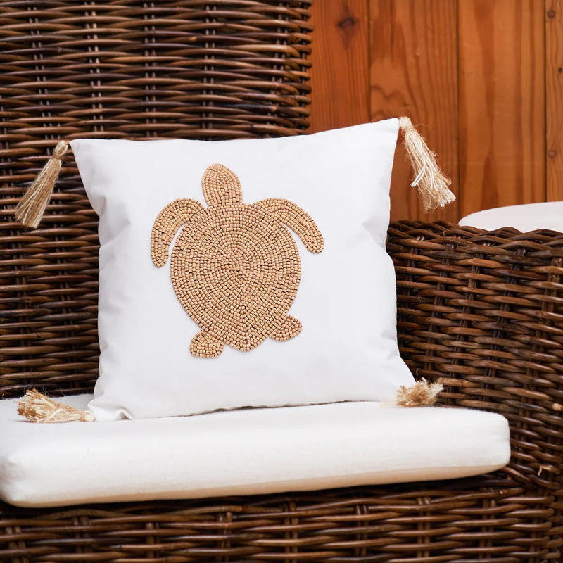 Wood Beaded Pillow- Turtle