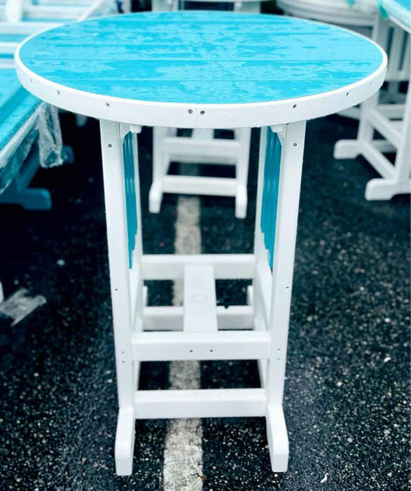 33" Round Bar Height Table- Aruba Blue & White