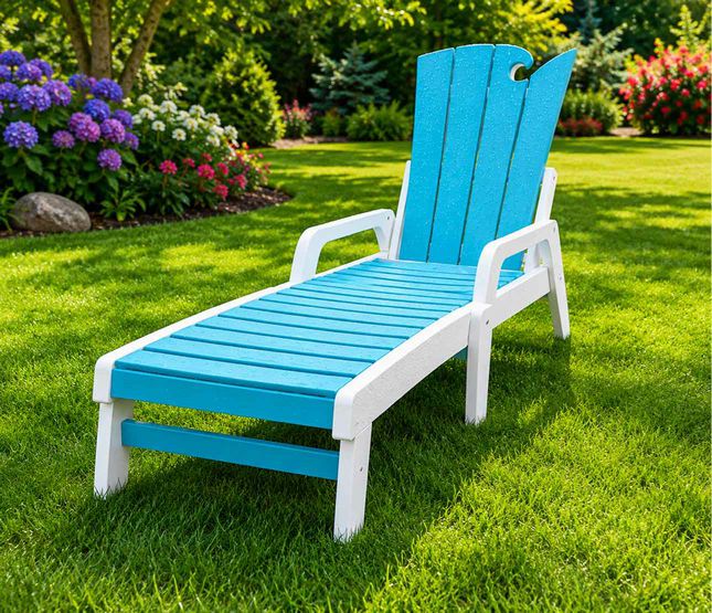 Ocean Wave Adirondack Chaise Lounge- White & Aruba Blue